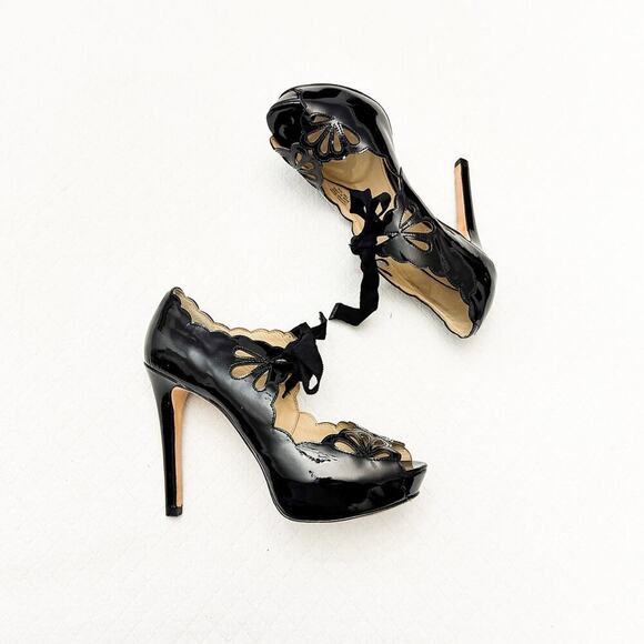 Joan & David Black Cicilee Patent Pumps Stiletto Lace Platform Shoes Size 7 - Picture 7 of 7